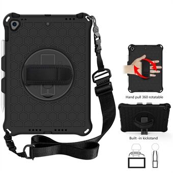 Honeycomb Texture Swivel Kickstand Shoulder Strap + Handy Strap Tablet Cover Case for iPad 10.2 (2021)/(2020)/(2019)