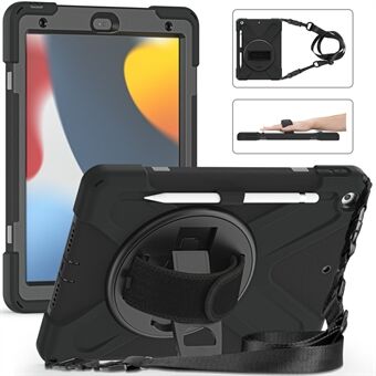 Hand Band Strap Design Tablet Cover with 360 Degree Swivel Kickstand & Shoulder Strap for iPad 10.2 (2021)/(2020)/(2019)