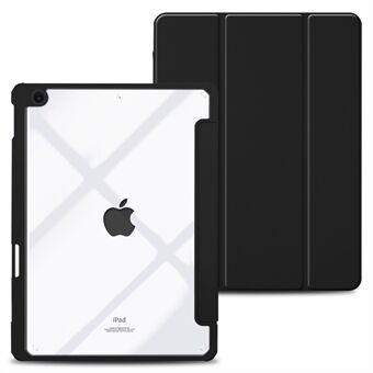 Trifold Stand Auto Sleep/Wake Tablet Case for iPad 10.2 (2021)/(2020)/(2019), PU Leather + Acrylic + TPU Protective Cover - Black