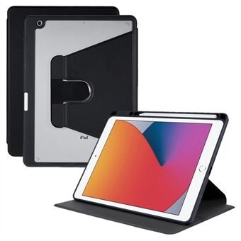 For iPad 10.2 (2021)/(2020)/(2019) 360 Degree Rotary Stand Tablet Case PU Leather + TPU + Acrylic Shell with Pen Slot