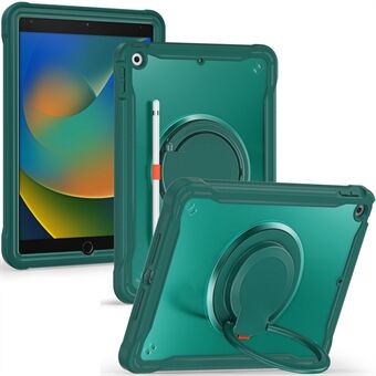 For iPad 10.2 (2019) / (2020) / (2021) PC+TPU Tablet Case Handle Grip Rotating Kickstand Cover - Midnight Green