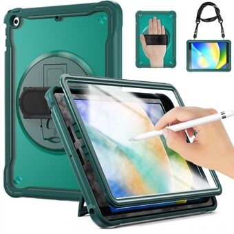 Tablet Case for iPad 10.2 (2021) / (2020) / (2019) , PC+TPU Rotating Kickstand Cover with Hand Strap / Shoulder Strap
