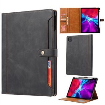 Full Protection PU Leather Wallet Stand Tablet Case with Pen Slot Design for iPad Pro 12.9-inch (2020)