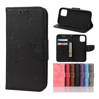 Imprint Flower Butterfly Leather Wallet Stand Case for iPhone 12 mini