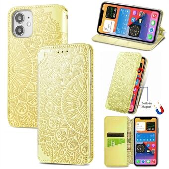 Imprinted Mandala Flower Pattern Auto-absorbed PU Leather Case Stand Wallet for iPhone 12 mini 5.4 inch