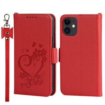 Heart Imprint Folio Flip Anti-drop Phone Case with Stand for iPhone 12 mini 5.4 inch