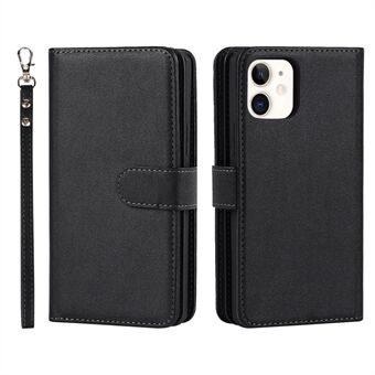 For iPhone 12 mini 5.4 inch Detachable Design PU Leather Wallet Stand Phone Case Shell with Wrist Strap