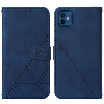 Business-Style PU Leather Phone Shell Lines Imprinting Phone Cover Case with Wallet Stand for iPhone 12 mini 5.4 inch