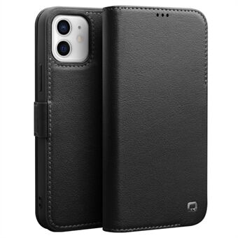 QIALINO For iPhone 12 mini 5.4 inch Magnetic Closure Genuine Leather Wallet Phone Case Stand Cover
