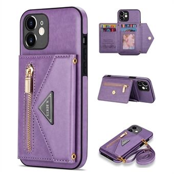 N.BEKUS for iPhone 12 mini 5.4 inch Kickstand Design Wallet Anti-scratch Drop-proof PU Leather + TPU Mobile Phone Case with Long Lanyard