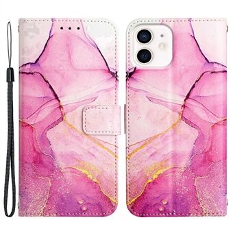 YB Pattern Printing Leather Series-5 for iPhone 12 mini 5.4 inch Marble Pattern PU Leather Phone Case Wallet Stand Cover
