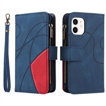 KT Multi-function Series-5 For iPhone 12 mini 5.4 inch Mobile Phone Case Bag Imprinted Curved Line Pattern Bi-color PU Leather Wallet Design Smartphone Covering