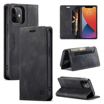 AUTSPACE A01 Series RFID Protection Retro Matte Wallet Leather Shell for iPhone 12 mini 5.4 inch - Black