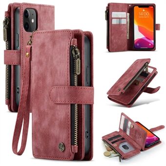 CASEME C30 Series for iPhone 12 mini Multifunctional Zipper Pocket Wallet Phone Cover Anti-fall PU Leather Stand Card Holder Case with Strap