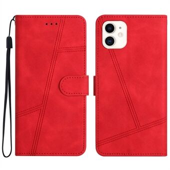 For iPhone 12 mini 5.4 inch Wallet Design Skin-touch Feeling Vintage PU Leather Phone Cover Lines Imprinted Flip Stand Shell Case