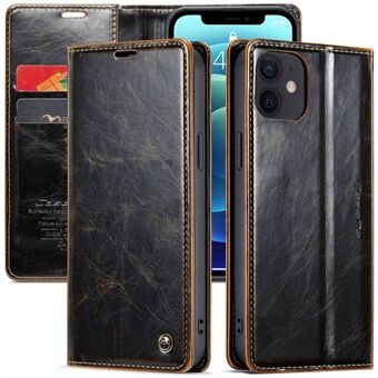 CASEME 003 Series For iPhone 12 mini 5.4 inch PU Leather Shell, Retro Waxy Texture Phone Case Wallet Stand Cellphone Cover