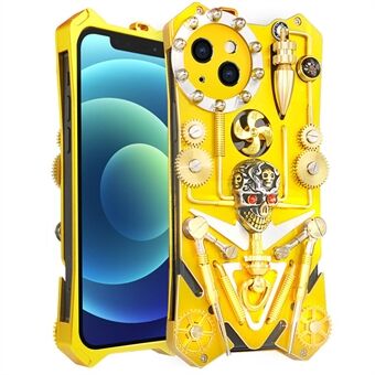 For iPhone 12 mini 5.4 inch Armor Metal Rugged Cover Mechanical Gear Handmade Phone Case - Gold