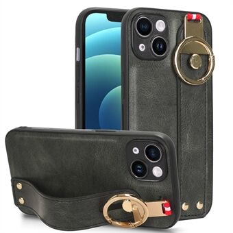 Phone Shell for iPhone 12 mini 5.4 inch Wristband Kickstand Case Leather Coating PC+TPU Cover with Neck Strap