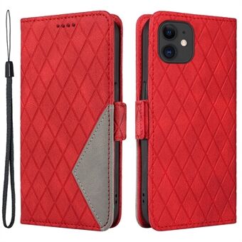 Scratch-proof Cover for iPhone 12 mini 5.4 inch Rhombus Imprinted Stand Color Splicing Phone Leather Wallet Case