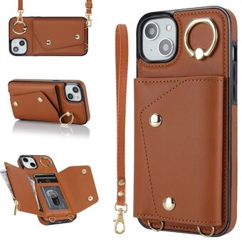 For iPhone 12 mini Leather Coated TPU Phone Kickstand Case Zipper Wallet Crossbody Phone Cover