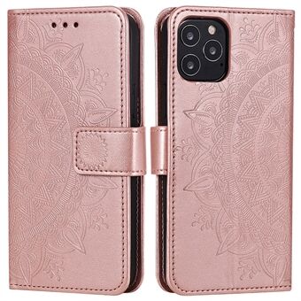 Mandala Flower Imprinted PU Leather Magnetic Wallet Case TPU Inner Flip Folio Stand Cover with Strap for iPhone 12 / 12 Pro 6.1 inch