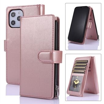 Leather Wallet Stand Cover Case with Zippered Pocket for iPhone 12 / iPhone 12 Pro