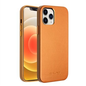 QIALINO Cowhide Leather Coated TPU Phone Cover for iPhone 12 / 12 Pro - Yellow