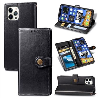 Round Buckle Design Solid Color Wallet Stand Leather Phone Case Shell for iPhone 12/12 Pro