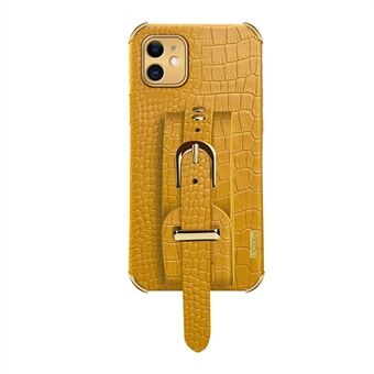 6D Electroplated Crocodile Texture Wrist Strap PU Leather Coated TPU Phone Case for iPhone 12