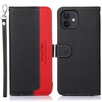 KHAZNEH RFID Blocking Anti-theft Swiping Design Litchi Skin Leather Phone Shell Case with Stand for iPhone 12/12 Pro