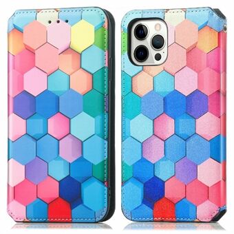CASENEO 001 Series Magnetic Attraction Closure Pattern Printing Leather Phone Cover Shell for iPhone 12 6.1 inch/12 Pro 6.1 inch
