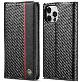 LC.IMEEKE Carbon Fiber Texture Full Protection Leather Stand Wallet Case Shell for iPhone 12 / 12 Pro