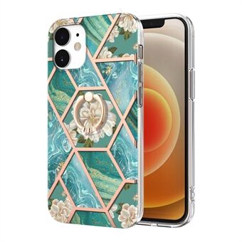 Anti-Drop Flexible Bumper Anti-Yellow IMD Light Slim Marble Pattern TPU Phone Case with Ring Kickstand for iPhone 12/12 Pro 6.1 inch