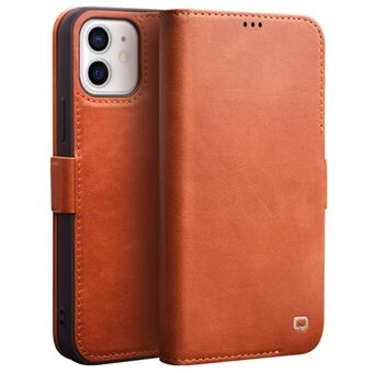 QIALINO For iPhone 12 6.1 inch Foldable Stand Genuine Leather Wallet Phone Case Shell with Magnetic Clasp