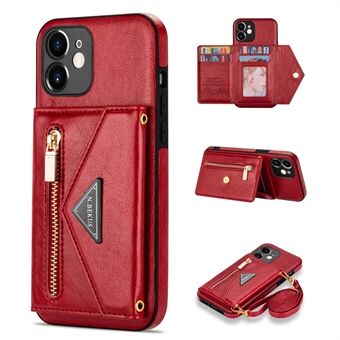 N.BEKUS for iPhone 12 6.1 inch Shockproof Zippered Pocket Wallet Design PU Leather + TPU Phone Case with Kickstand