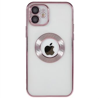 For iPhone 12 6.1 inch Electroplating Edges Soft TPU Case CD Texture Ring Logo Hole Design Clear Phone Cover with Built-in PC Camera Lens Film