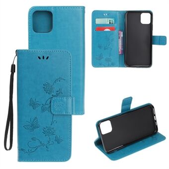 Imprint Butterfly Flowers Leather Wallet Phone Cover for iPhone 12 Pro 6.1 inch