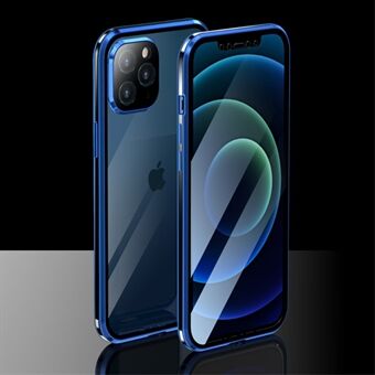 LUPHIE Luxury Fashionable Plating Magnetic Metal Frame Double-sided Tempered Glass Phone Covering for iPhone 12 Pro Case