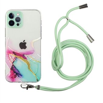 Well-Protected Marble Pattern Flexible  TPU Case with Lanyard for iPhone 12 Pro