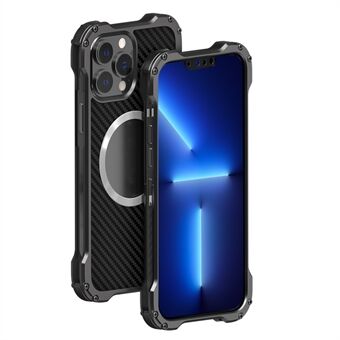 R-JUST RJ-51 Back Hollow Heat Dissipation Carbon Fiber PC + Aluminum Alloy Phone Case Support Wireless Charging for iPhone 12 Pro 6.1 inch