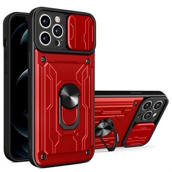 Multifunctional PC + TPU Phone Case Kickstand Card Holder Protective Cover with Slide Camera Protector for iPhone 12 Pro 6.1 inch