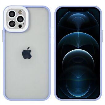 For iPhone 12 Pro 6.1 inch Anti-dust Metal Buttons Precise Cutout TPU+PC Hybrid Case Glossy Protective Phone Cover with Glass Lens Film
