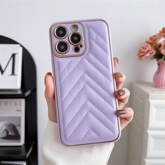 For iPhone 12 Pro 6.1 inch Electroplating PU Leather Coated TPU Case V-shape Grid Stitching Line Precise Cutout Lens Protector Shockproof Phone Cover