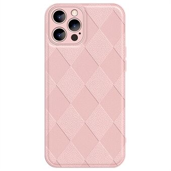 For iPhone 12 Pro 6.1 inch Fall Protection Rhombus Imprinted PU Leather Coated PC+TPU Phone Cover Back Shell