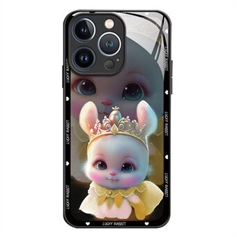For iPhone 12 Pro 6.1 inch Lovely Princess Elf Rabbit Pattern Smartphone Protective Cover Tempered Glass+TPU Anti-scratch Back Case