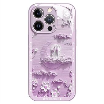 For iPhone 12 Pro 6.1 inch Fall Proof Back Cover Moon and Rabbit Oil Painting Tempered Glass + TPU Phone Case