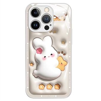 For iPhone 12 Pro 6.1 inch Drop Proof Cartoon Rabbit Hugging Star Tempered Glass + TPU Phone Case Back Protective Cover