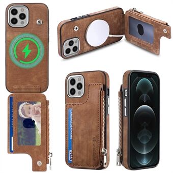 For iPhone 12 Pro 6.1 inch Magnetic Case Anti-Scratch PU Leather TPU Phone Shell Wallet Kickstand Phone Cover