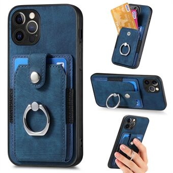 For iPhone 12 Pro PU Leather Coated PC+TPU Phone Case Ring Kickstand Card Holder Back Cover