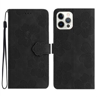 For iPhone 12 Pro 6.1 inch Flowers Imprinted PU Leather Phone Case Folding Stand Wallet Cover